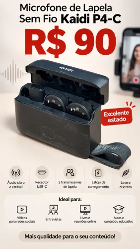 Microfone de Lapela Sem Fio Kaidi P4-C (Kit Duplo)