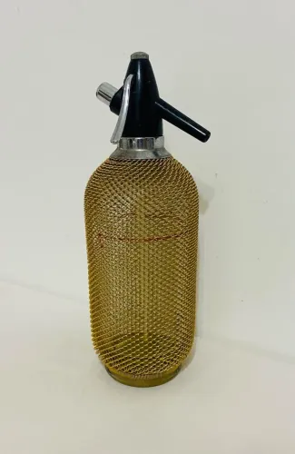 Antiga Garrafa Sifão De Soda Anos 60 Vidro E Malha Metal