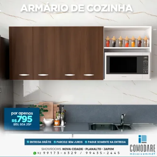 Armário de Cozinha 4 Portas com Nicho para Micro-ondas 1,85m - R$ 795