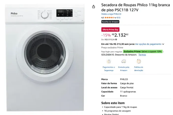 Secadora Philco <2 anos de uso