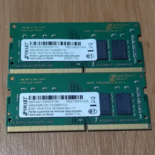 DUAS MEMÓRIAS SMART DDR4-3200 DE 8GB PARA LAPTOP