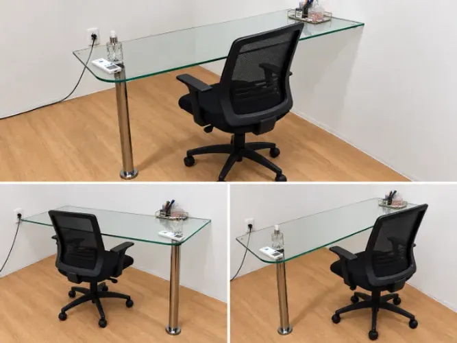Mesa de vidro com pé de inox  1.15x0.45mt consultorios cozinha estudo