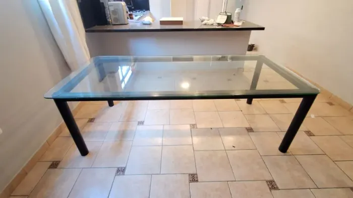 Mesa de Jantar Tubular Década de 70, Geraldo de Barros para Hobjeto, com tampo de vidro