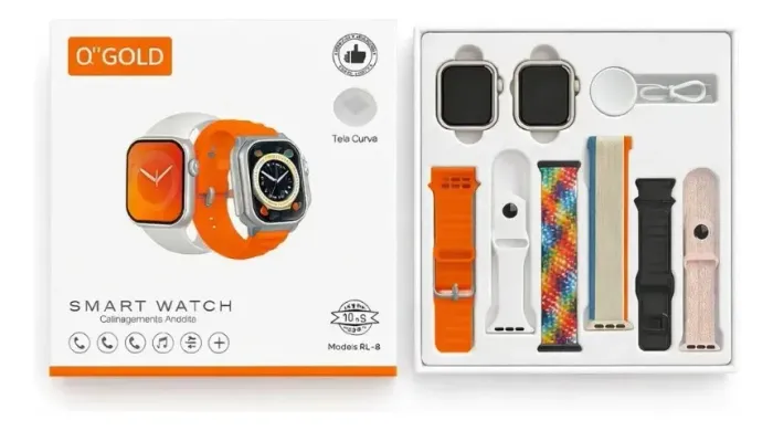 2 Smartwatch Agold Com 6 Pulseiras Modo Esporte 49mm Prateado
