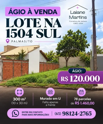 Ágio de lote à venda - 1504 sul - 300 m² - 10x30 - murado em U