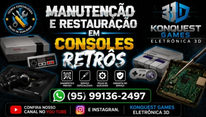 CONSERTO RESTAURAÇOES RECAPS DE CONSSOLES RETRÔS COMO SUPER NINTENDO MEGA DRIVE MASTER ETC
