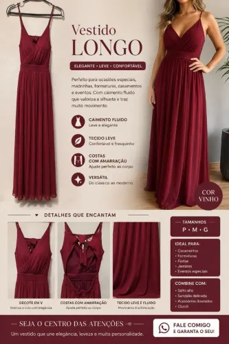 Vestido longo Marsala