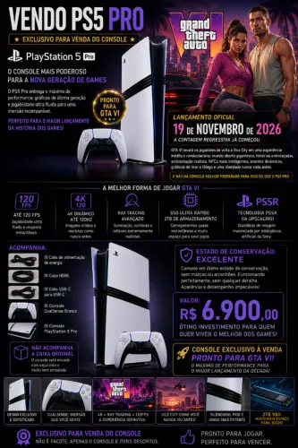 Vendo PS5 Pro - Usado como novo e pronto para o GTA VI