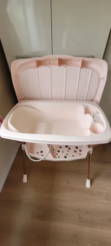 Banheira Bebê Plástica Suporte/trocador Premium Galzerano, cor Rose Gold.