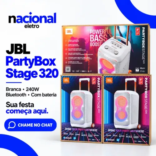 JBL PartyBox Stage 320 Branca 240W Bluetooth com Bateria
