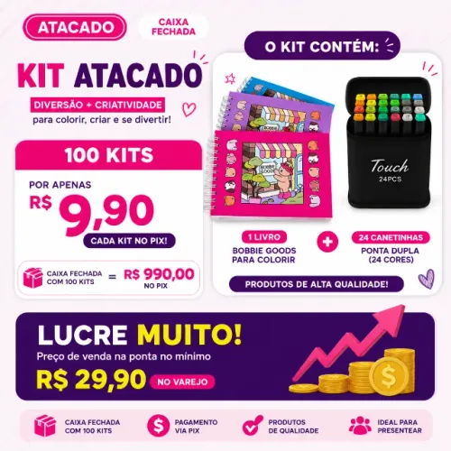 Atacado KIT Bobbie Goods + 24 Canetinhas Caixa Fechada