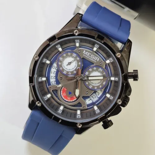 Relógio MEGIR 2248 3ATM - À Prova D'água Preto Silicone Azul