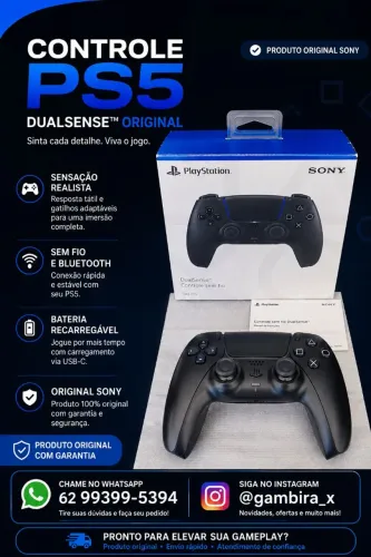Controle DualSense PS5 Preto Midnight Black Original Sony | Completo na Caixa