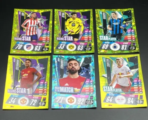 CARDS COLECIONAVEIS MATCH ATTAX BRUNO FERNANDES/ GREENWOOD/ SABITZER/ REYNA/ VANAKEN/ LODI