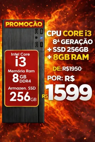 Intel Core I3 8ª Geração 8GB Ram DDR4, SSD 256, WINDOWS 10 PRO