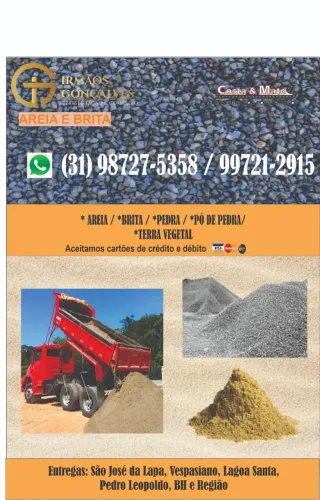 AREIA, BRITA, TERRA VEGETAL, PÓ DE PEDRA