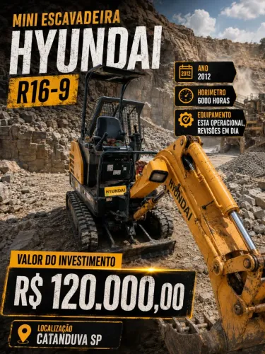 Mini Escavadeira Hyundai R16-9 Ideal para Trabalhos em Espaços Reduzidos