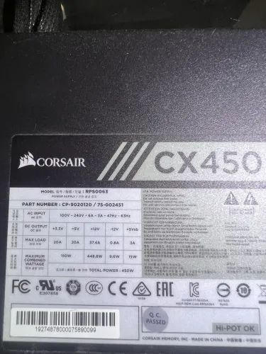 Fonte cosair 450w 80plus bronze