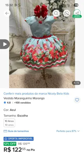 Vestido Moranguinho Luxo