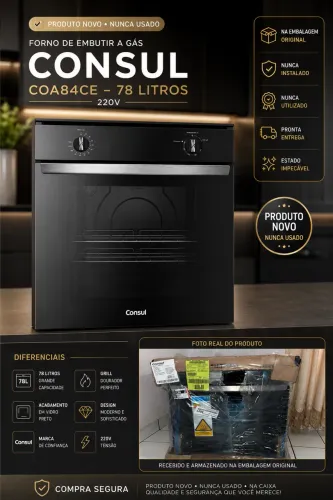 Forno de Embutir a Gás Consul 78L com Grill - NOVO - Nunca Usado - 220V