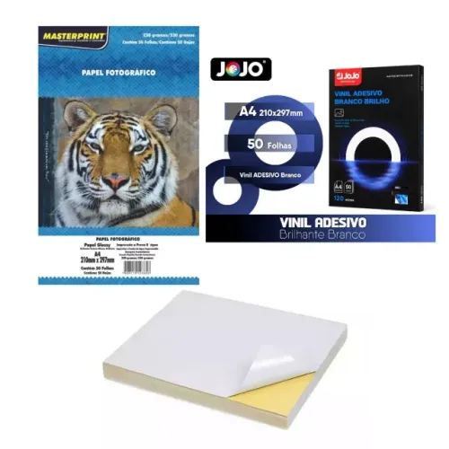 Kit Papel Adesivo A4 Vinil e Fotografico 187 Folhas