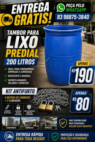 Tambor para lixo predial(200 lts)  entrega grátis 