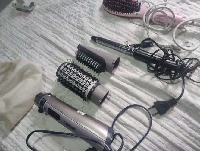 Escova giratória,babyliss,escova para secar cabelo e touca para mechas