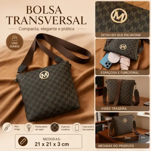 Bolsa transversal de ombro monograma marrom