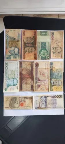Cédulas de dinheiro antigos lote com dez cédulas