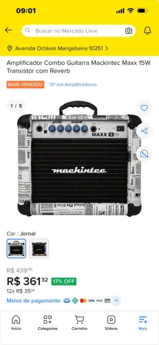 AMPLIFICADOR COMBO GUITARRA MACKINTEC MAXX 15W TRANSISTOR COM REVERB!