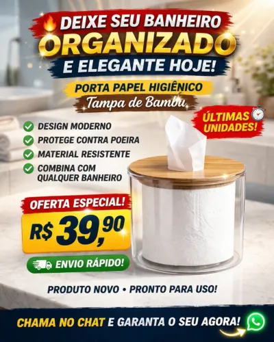 Porta papel higiênico luxo com tampa em bambu