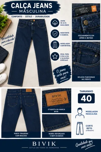 Calça Jeans masculina bivik