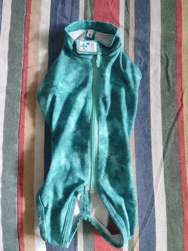 Roupa cirúrgica pra cachorro.
