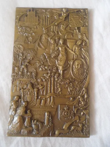 Plaquinha comemorativa Centenário da Imigração Italiana e de Caxias do Sul 6 cm x 10 cm