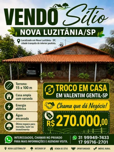 VENDO SÍTIO - NOVA LUZITÂNIA/SP