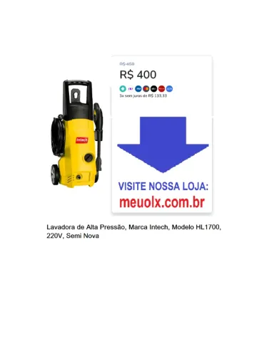 Lavadora de Alta Pressão, Marca Intech, Modelo HL1700, 220V, Semi Nova