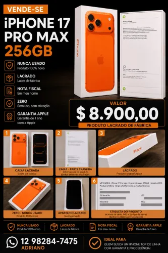 IPhone 17 ProMax 256GB Lacrado Nota fiscal