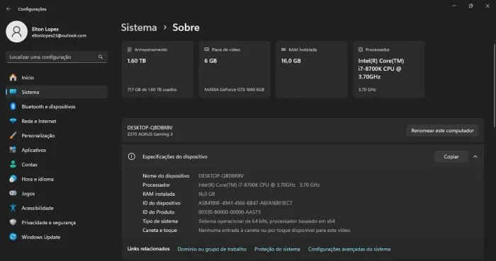 PC Gamer - i7 8700K / GTX1060 RogStrix / 1TB NVME