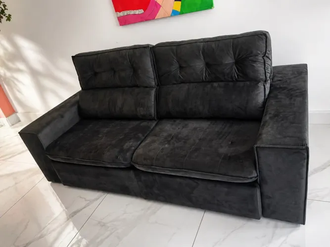 Sofá Retrátil Veludo Cinza Chumbo NOVO