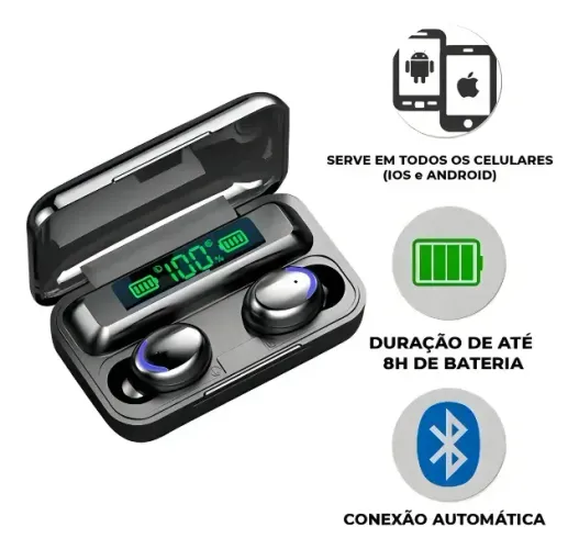 Fone Bluetooth Sem Fio com Display Digital e Power Bank