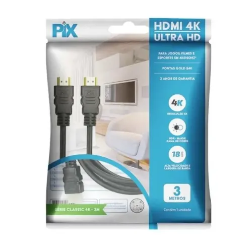 CABO HDMI x HDMI 3,0M 2.0 4K UHD 1080P COD. 018-2223 - PIX