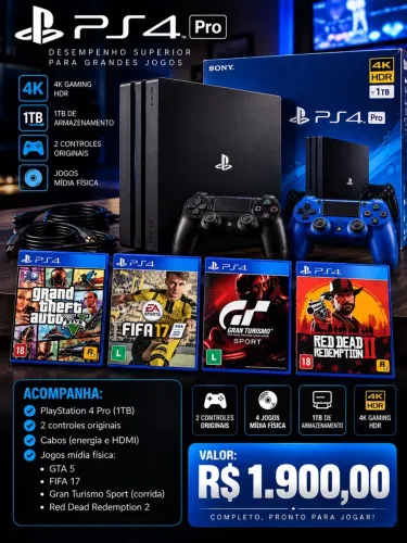 ? PS4 Pro Completo com 2 Controles
