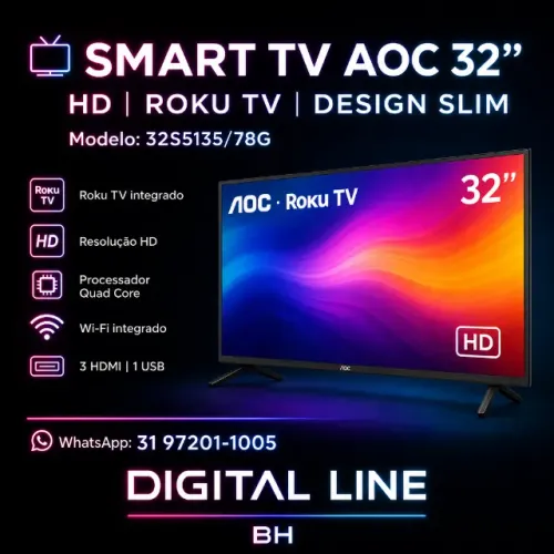 TV AOC ROKU 32" SMART TV NOVA LACRADA 