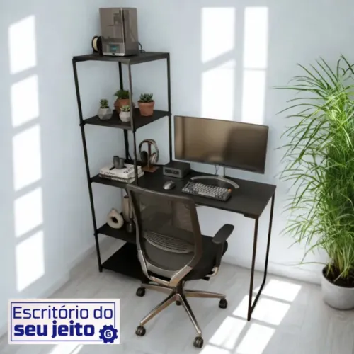 Escrivaninha NOVA Mesa Industrial com Estante Multiuso para Computador Notebook de Estudo