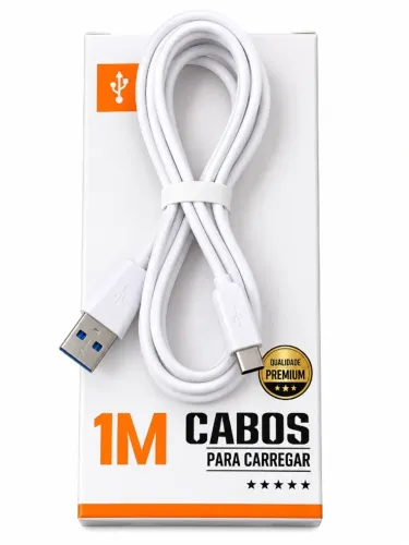 Cabo USB-A para USB-C 1M Branco para Carregador Celular