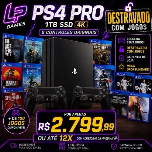 PS4 pro 1tb 4k destravado jogos a escolha e garantia de loja mega oferta
