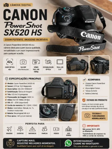 Canon PowerShot SX520 HS! 16 MP | Zoom Óptico 42x