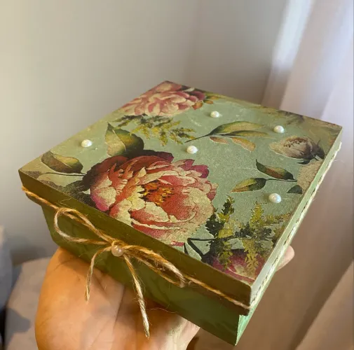 Caixa decorativa Mdf Vintage Rosa e Verde
