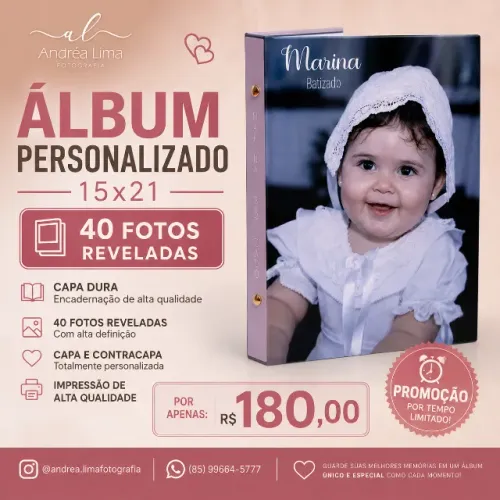 ÁLBUM PERSONALIZADO + 40 FOTOS REVELADAS 15X21