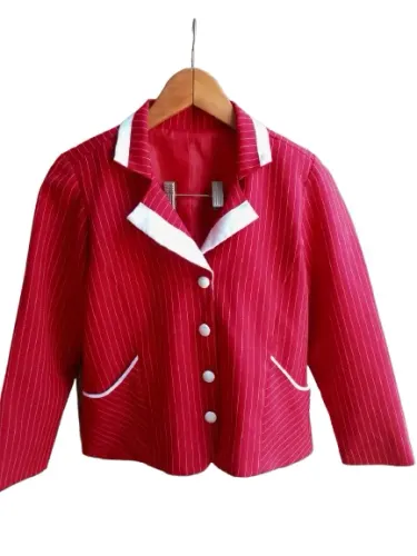 Blazer Feminino Vermelho Social Listrado - Sob Medida Veste P/M Elegante